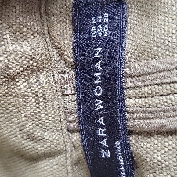 Zara woman olive green lenin blend black leather sleeves jacket - Picture 3 of 3